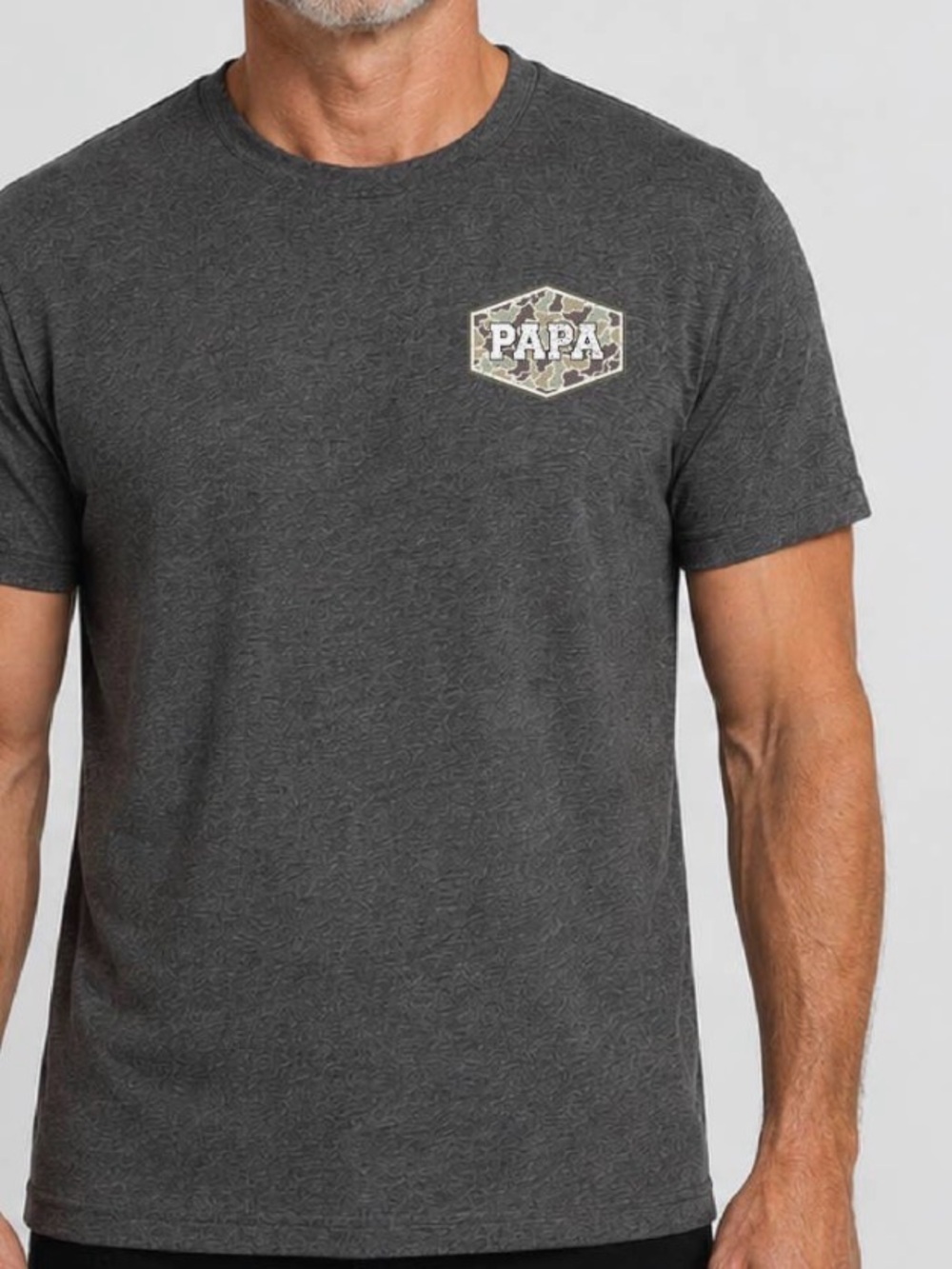 Gildan Charcoal Tee with Camo 'PAPA' Patch